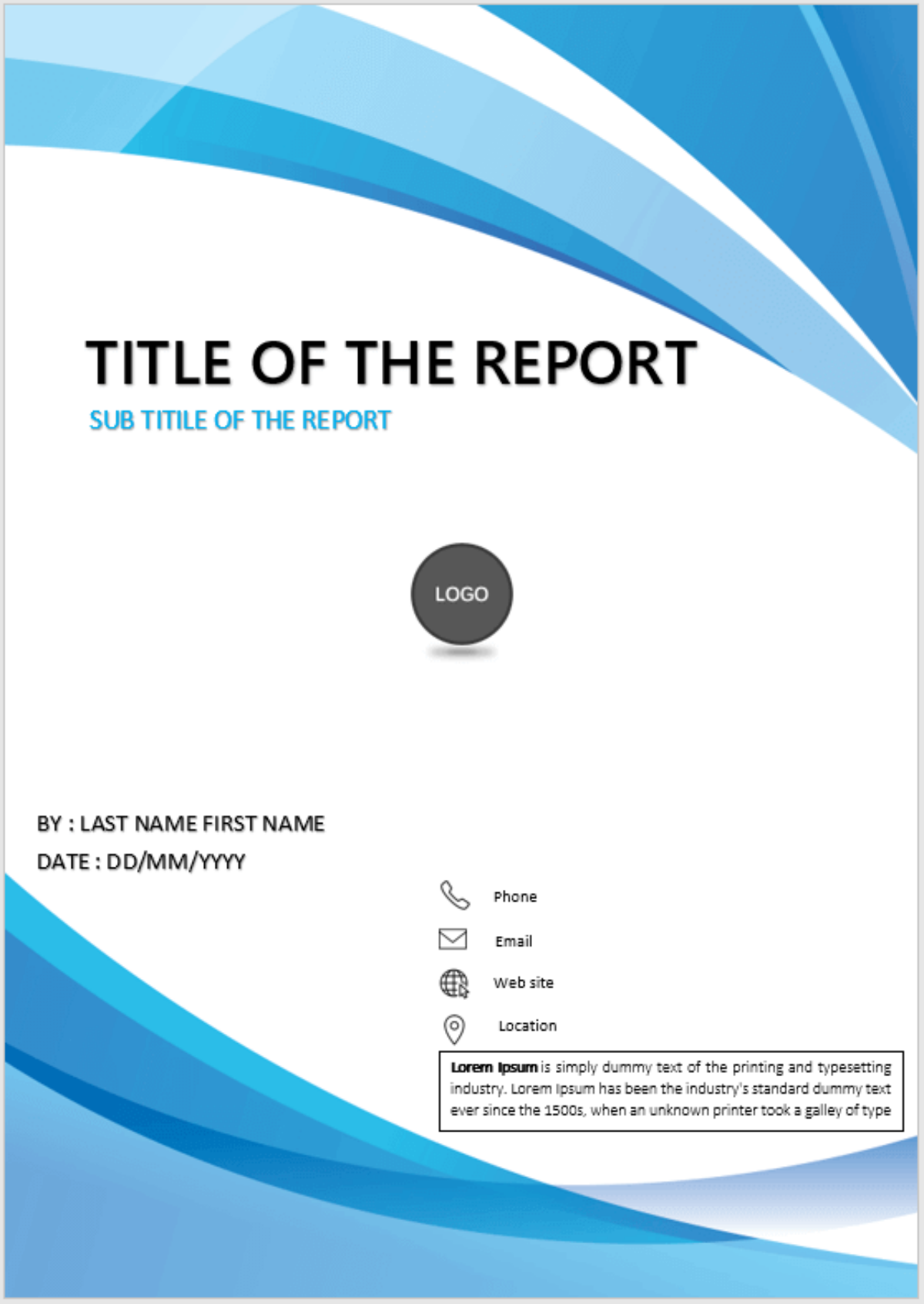 Title Page  Blue & White cover page design - COVER PAGES Within Cover Pages For Word Templates